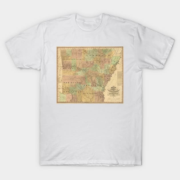 Vintage Map of Arkansas (1839) T-Shirt by Bravuramedia